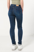 Jean jegging azul oscuro tiro súper alto con costuras cafés
