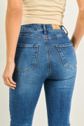 Jean súper tiro alto jegging azul con costuras cafés