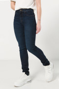Jean azul intenso jegging ceñido con tiro alto y bolsillos