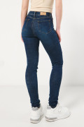 Jean súper tiro alto jegging azul oscuro con costuras cafés