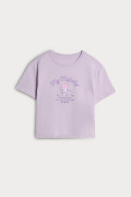 Camiseta lila clara crop top con diseño de Hello Kitty