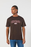 Camiseta café oscura manga corta con texto college