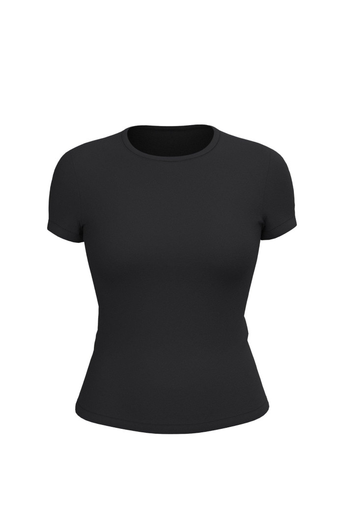 Camiseta unicolor ajustada en rib con cuello redondo