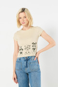 Camiseta kaki en rib cuello redondo con arte de Animaniacs