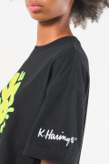 Camiseta manga corta negra oversize con arte de Keith Haring