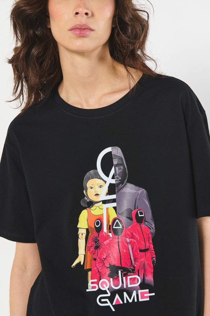 Camiseta de Squid Game negra con cuello redondo