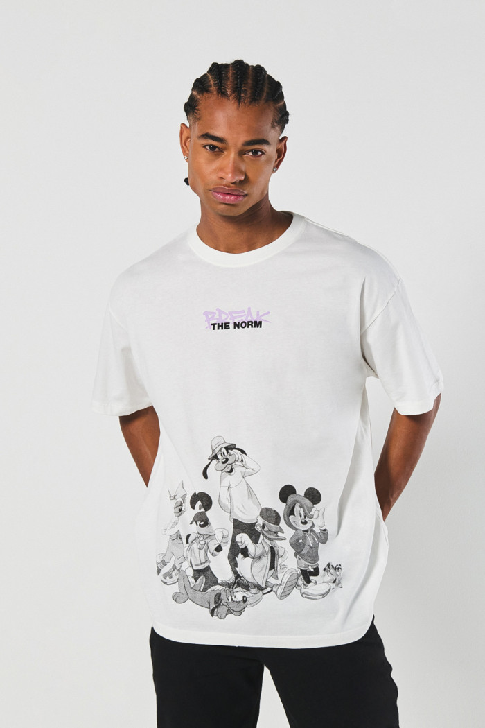 Camiseta oversize crema cuello redondo de Mickey and Friends