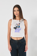 Camiseta manga sisa crema clara con diseño de Minnie