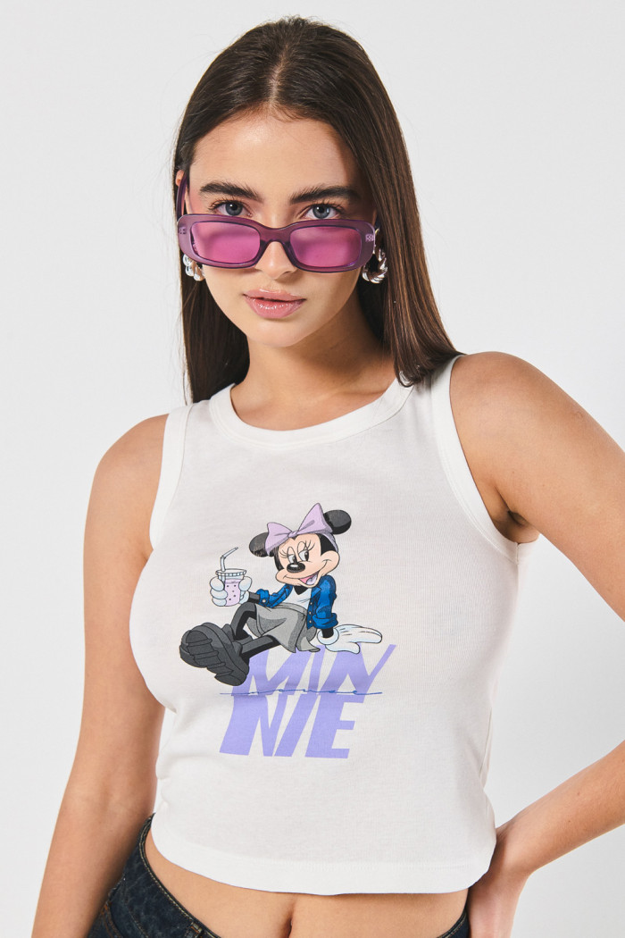 Camiseta manga sisa crema clara con diseño de Minnie