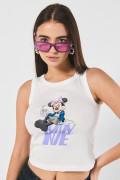 Camiseta manga sisa crema clara con diseño de Minnie