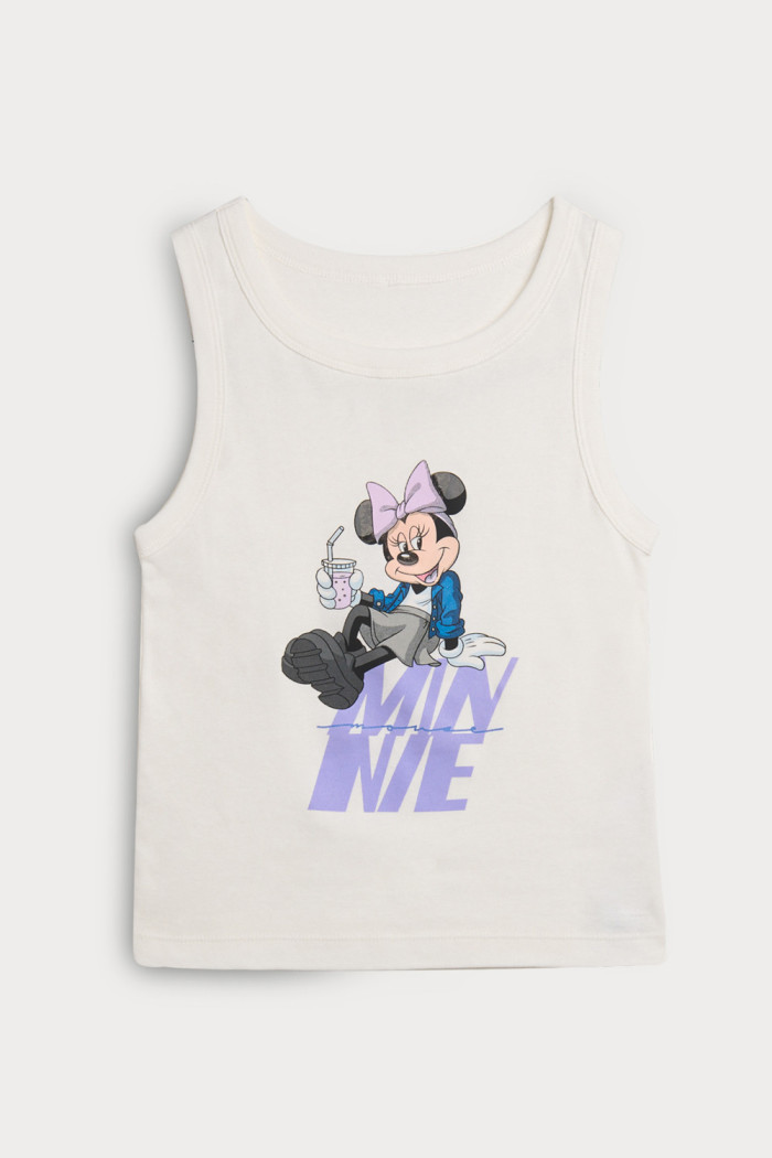 Camiseta manga sisa crema clara con diseño de Minnie