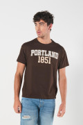 Camiseta café en algodón con manga corta y arte college