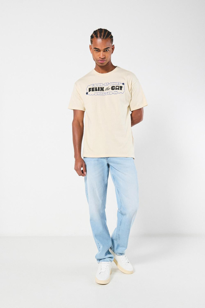 Camiseta de Félix el Gato kaki clara con cuello redondo