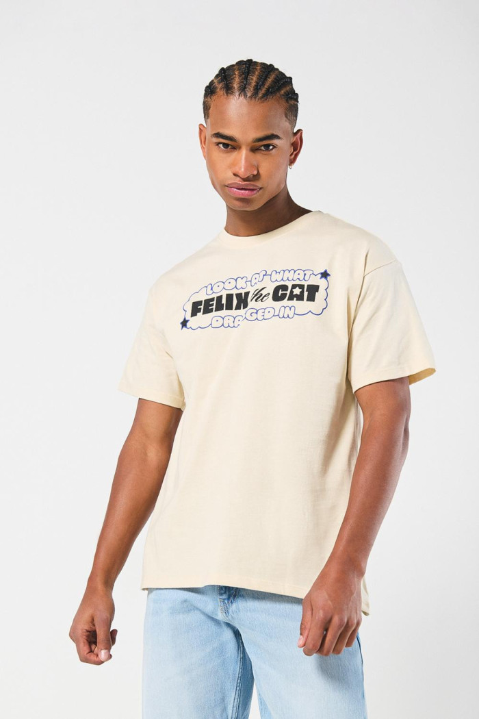 Camiseta de Félix el Gato kaki clara con cuello redondo