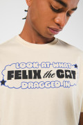 Camiseta de Félix el Gato kaki clara con cuello redondo