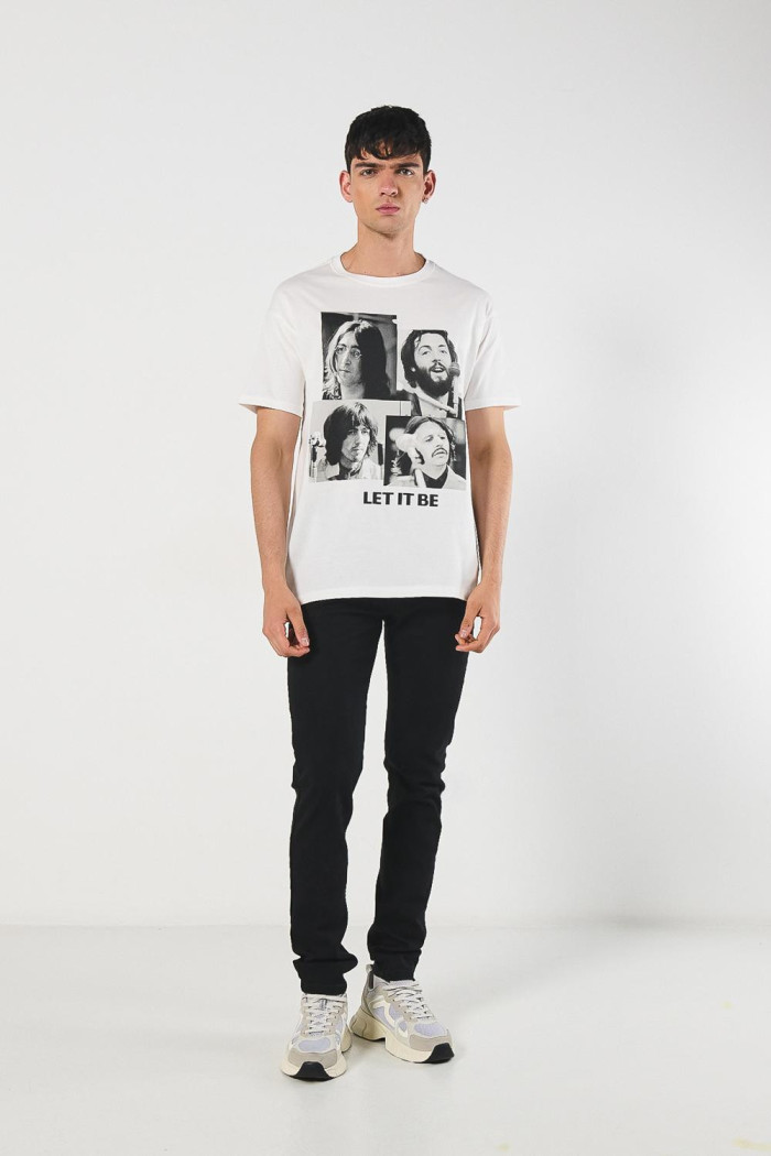Camiseta manga corta crema con diseño de The Beatles