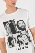 Camiseta manga corta crema con diseño de The Beatles