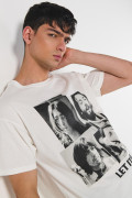 Camiseta manga corta crema con diseño de The Beatles