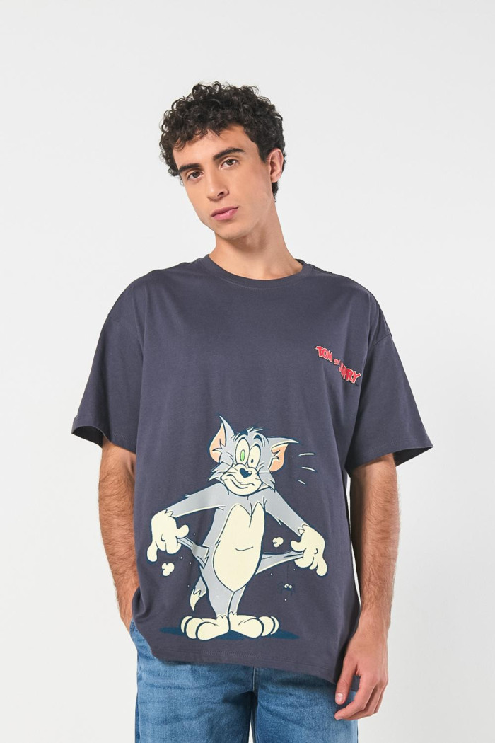 Camiseta de Tom y Jerry gris oversize manga corta
