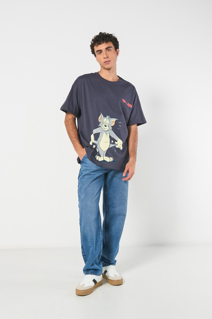 Camiseta de Tom y Jerry gris oversize manga corta