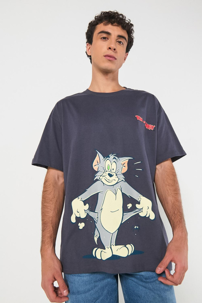 Camiseta de Tom y Jerry gris oversize manga corta