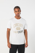 Camiseta manga corta crema con texto college en frente