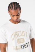 Camiseta manga corta crema con texto college en frente