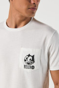 Camiseta de Félix el Gato crema con manga corta y bolsillo