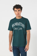 Camiseta verde oscura en algodón college manga corta