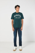 Camiseta verde oscura en algodón college manga corta