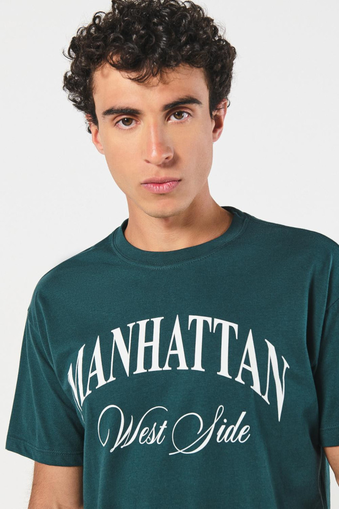 Camiseta verde oscura en algodón college manga corta