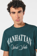 Camiseta verde oscura en algodón college manga corta