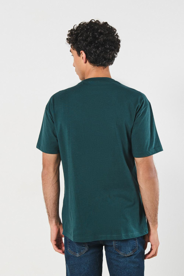 Camiseta verde oscura en algodón college manga corta