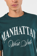 Camiseta verde oscura en algodón college manga corta