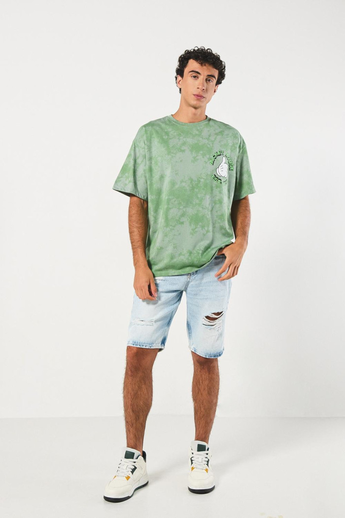 Camiseta oversize tie dye verde de Mickey manga corta