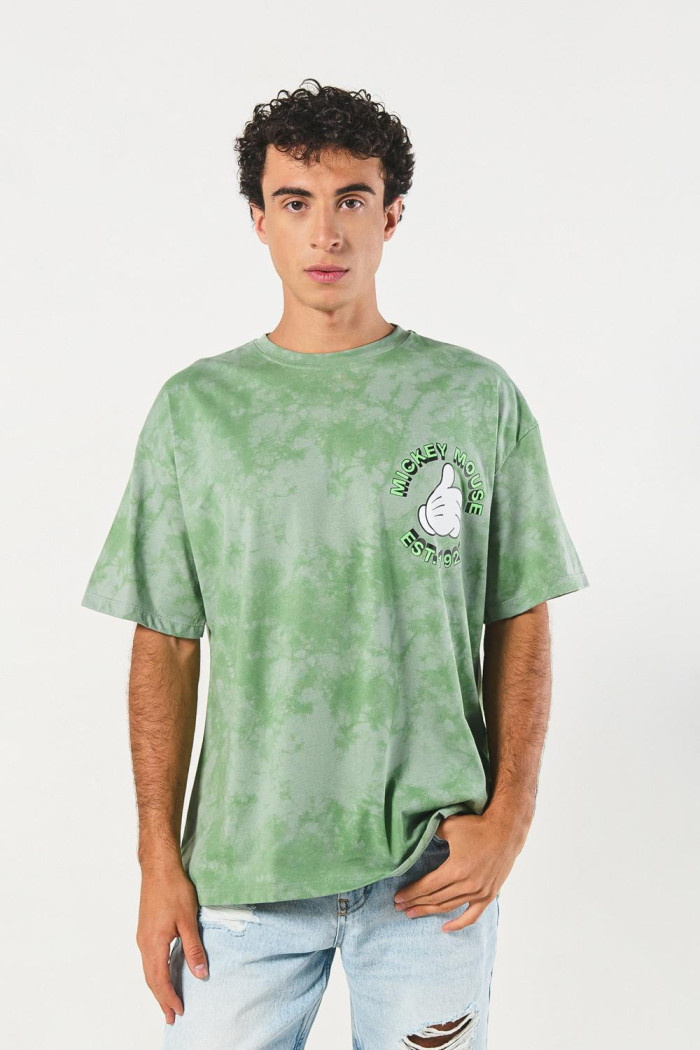 Camiseta oversize tie dye verde de Mickey manga corta