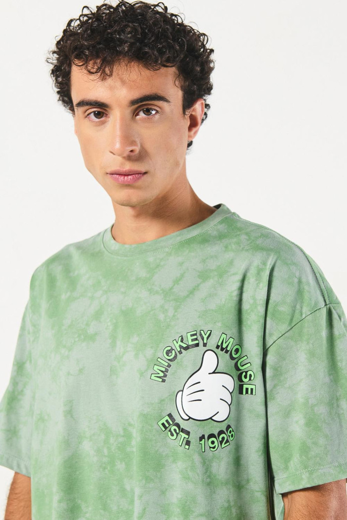 Camiseta oversize tie dye verde de Mickey manga corta