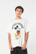 Camiseta crema oversize de Mickey con cuello redondo