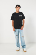 Camiseta college oversize negra con manga corta