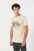 Camiseta kaki con contrastes, manga corta y texto college