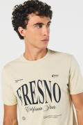 Camiseta kaki con contrastes, manga corta y texto college