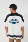 Camiseta oversize college crema clara con manga corta