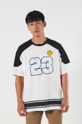 Camiseta oversize college crema clara con manga corta