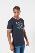 Camiseta azul intensa college manga corta con contrastes