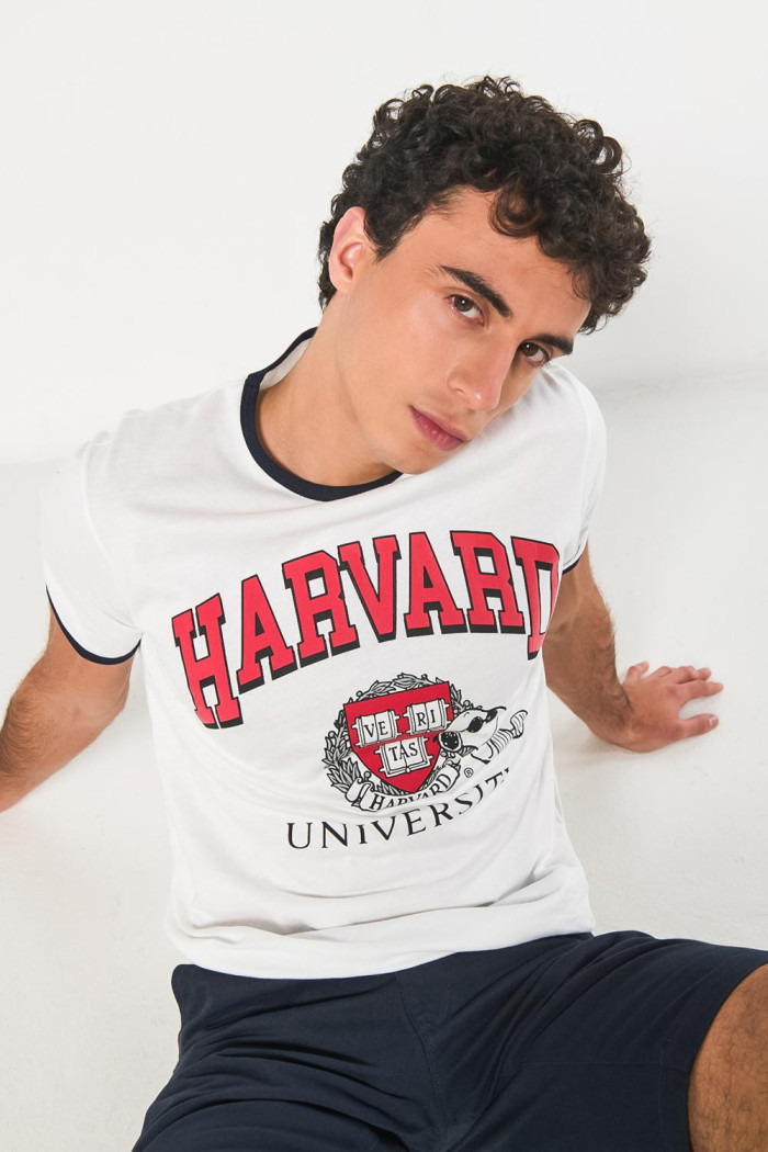 Camiseta de Snoopy & Harvard crema con manga corta