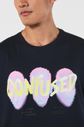 Camiseta oversize azul manga corta con arte futurista