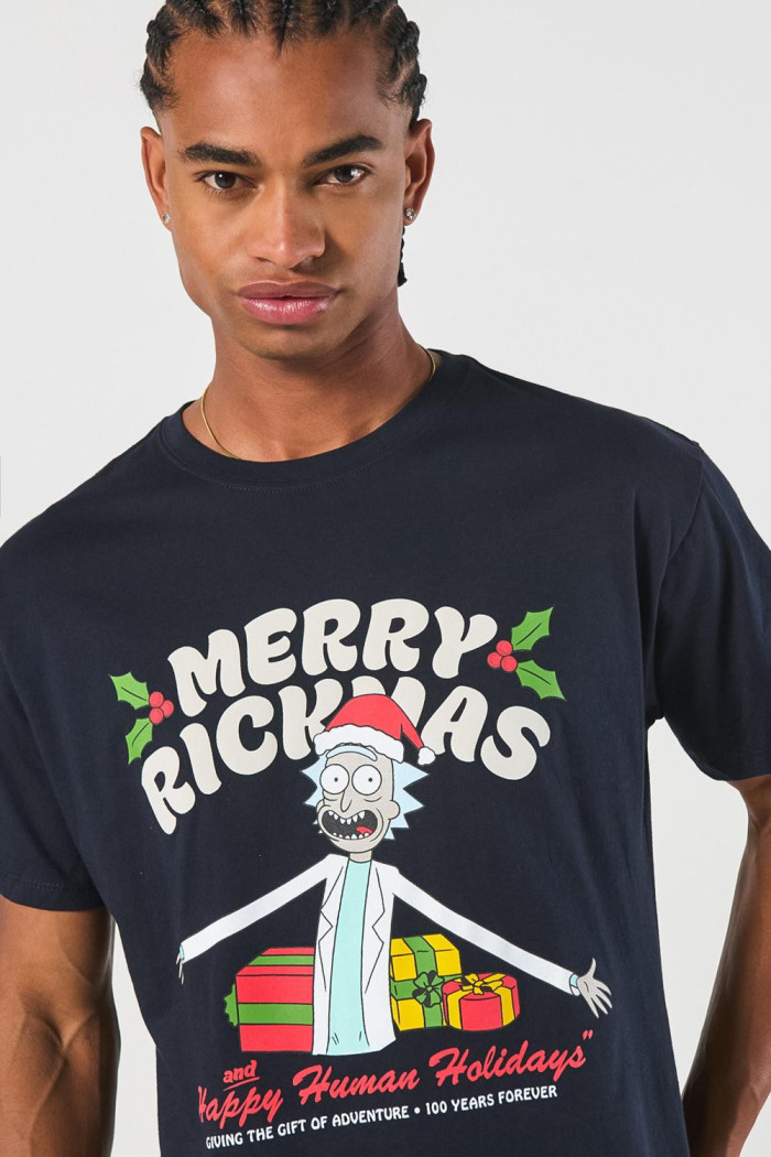 Camiseta navideña de Rick and Morty azul manga corta