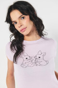 Camiseta en rib unicolor manga corta con diseño coquette