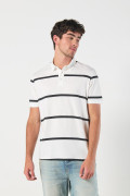 Camiseta a rayas polo crema clara con manga corta