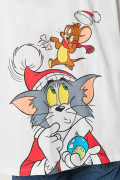 Camiseta de Tom y Jerry navideña crema oversize manga corta